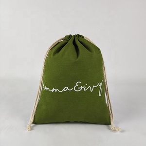 Logo stampato personalizzato borsa con coulisse in tela di cotone verde <span class=keywords><strong>Tic</strong></span> Tok vendita calda borse con coulisse borsa regalo con coulisse per la conservazione dei gioielli - Product Image 1