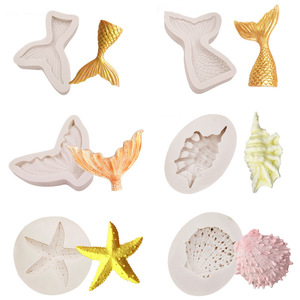 Ocean Themed Fondant Molds Mermaid Tail Starfish Seashell Cake Decorating Silicone Molds 12 Pieces Baking <b>Tools</b> - Product Image 5