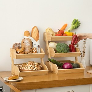 Mostrador de cocina Verduras Estantes de exhibición Gran soporte de cesta de frutas de bambú de 3 niveles - Product Image 5