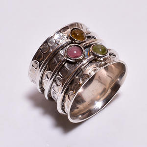 แหวนสมาธิทัวร์มาลีนสีเงินสเตอร์ลิงทำด้วยมือส่งออกเครื่องประดับขายส่งจำนวนมากทัวร์มาลีนธรรมชาติปรับได้ - Product Image 2