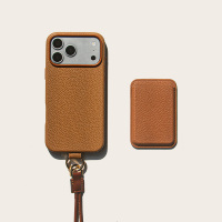 Étui en cuir PU pour iPhone 17 Pro avec bandoulière – Coque de protection antichoc à texture grainée