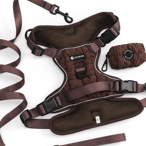 反射素材入りブラウンコーデュロイ犬用ウェイトプルハーネス フレンチブルドッグ ドーベルマン用ノープルハーネス - Product Image 2