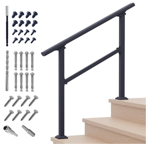 Oniya <span class=keywords><strong>Kit</strong></span> de main courante en <span class=keywords><strong>fer</strong></span> <span class=keywords><strong>forgé</strong></span> noir 2 étapes main courante extérieure pour les marches d'escalier - Product Image 2