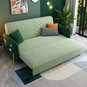 Canapé-lit en velours vert moderne avec chargeur USB, espace de rangement - Product Image 4