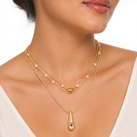Nouvel Arrivage Transfrontalier : Ensemble Collier Sportif à Trois Couches en Chaîne de Bambou pour Femme, avec Pendentif Plaqué Or et Perles d'Imitation