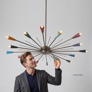 Plafonnier étoile en laiton de style moderne du milieu du siècle avec abat-jour colorés, luminaire d'intérieur pour salon - Product Image 3