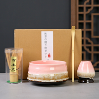 Ensemble de thé matcha japonais en bambou pour la vie quotidienne avec bol en céramique, tamis en acier inoxydable, fouet, support, cuillère et fouet en bambou pour la maison