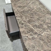 Table basse de salon moderne de luxe en marbre brun Emperador foncé avec piédestal en pierre naturelle et tiroirs