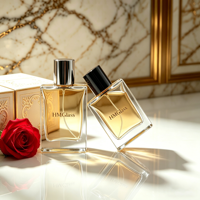 Vente en gros de flacons de parfum cosmétiques rectangulaires en verre HANMING HH-203 50ml 100ml, couvercles personnalisés, impression sérigraphique, emballage en boîte cadeau