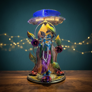 Statue du Seigneur Krishna en fer, entièrement en relief 3D, style art populaire, avec cadre en fer et éclairage LED |   Décoration de table artisanale |   Cadeau spirituel de Thanksgiving - Product Image 3