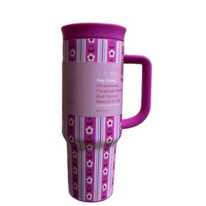 Nouvelle arrivée, bouteille d'eau ovale de luxe à fleurs, sans BPA, 40 oz, gobelets isothermes avec poignée, couvercles et paille, vente en gros pour les voyages en voiture - Product Image 4