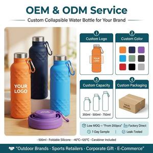 Custom Silicone Collapsible Water Bottle Bottle Diamond <b>Kettle</b> Outdoor Portable Sports Water Cup Steel Lid With Carabiner - Product Image 3