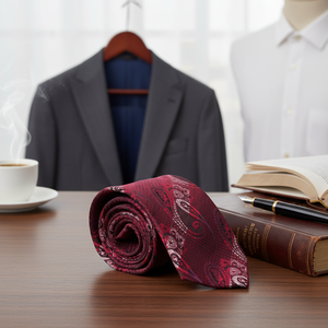 Corbata hecha a mano con patrón italiano de transición estampado chal Borgoña - Product Image 3