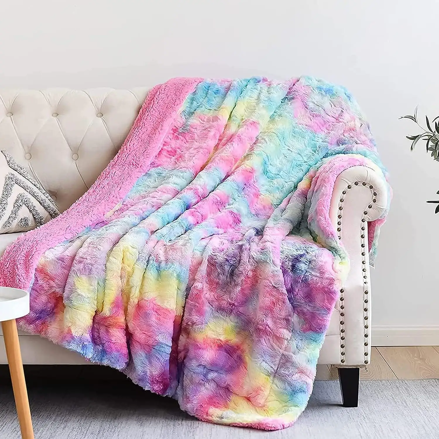 Luxury Super Soft Tie Dye Premium Sherpa Backing Faux Fur Throw Blanket For Bedroom Sofa