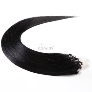 Extensions de cheveux humains Remy KSWIGS à micro-boucles, extensions de cheveux à micro-liens, cheveux naturels non traités, noir naturel, pour salon - Product Image 2