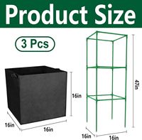 Sacs de culture de 17.7 gallons, 3 paquets de cages à tomates de jardin de 47x16x16 pouces, treillis carré de support de plantes pour pots de fleurs, jardinières