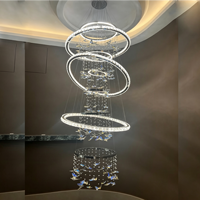 Lustre circulaire multi-anneaux de luxe personnalisé Senfey avec cristaux papillon, grande hauteur réglable, pour plafond haut et escalier