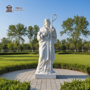 Estatua de Mármol de Tamaño Real del Buen Pastor con Lámpara, Escultura Cristiana para Jardín Exterior, Gran Venta TREVI - Product Image 3