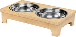 Pet Supply - Adjustable Bamboo Elevated Dog Bowls Stand Stainless Steel <strong>Cat</strong> Bowls <strong>Holder</strong> and Water or <strong>Food</strong> and Water Bowls - Product Image 2