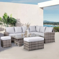 Canapé en rotin et béton, table rectangulaire inclinable et fauteuil en rotin, ensemble de meubles de jardin pour balcon, restaurant, café