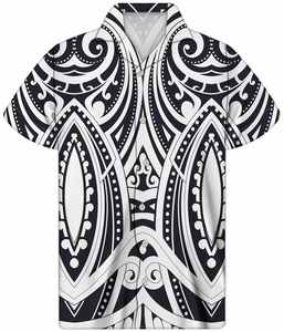 Chemises polynésiennes pour hommes en gros, <span class=keywords><strong>tatouage</strong></span> <span class=keywords><strong>tribal</strong></span>, impression intégrale personnalisée, chemises à boutons, col cubain, tailles grandes, chemises pour hommes, MOQ 1 - Product Image 5