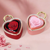 Boîte à bijoux de luxe en forme de cœur avec couvercle rabattable, rose éternelle préservée, pour cadeau, avec emballage pour bague et collier
