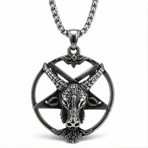 Yunnique Viking Goat Head Pendant <b>Titanium</b> Steel Necklace Unisex Sweater <b>Chain</b> Gift Jewelry Geometric Animal Design Guangzhou No - Product Image 2