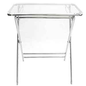 Bàn Cạnh Gấp Gọn Hiện Đại Khay Để Bàn Trong Suốt Bằng Acrylic Đầu Ghế Sofa Điểm Nhấn Bàn Cà Phê Đầu Vuông Acrylic Có Thể Xếp Chồng Lên Nhau Với Chân Mạ Crôm - Product Image 3