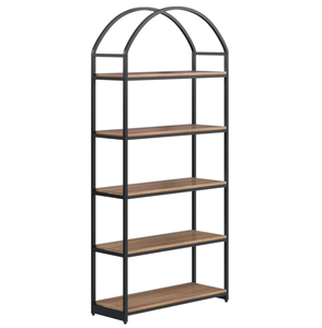 Giá sách bằng gỗ combohome, tủ sách 5 kệ bằng gỗ và khung kim loại màu đen với đỉnh vòm và kệ mở - Product Image 5