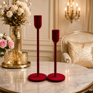 <b>Red</b> Velvet Taper <b>Candle</b> Holder Set of 2 designed to add a luxurious and sophisticated touch to your home décor - Product Image 3