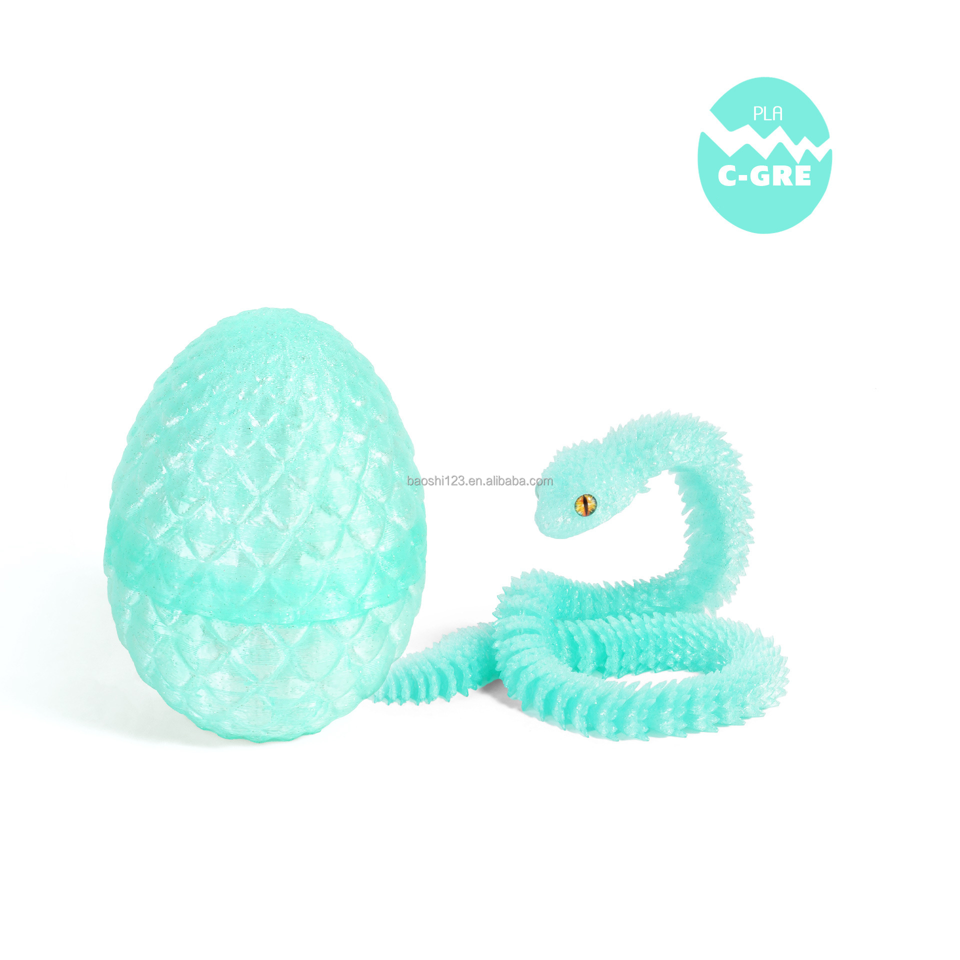 Oeuf de dragon 8,5 cm + Vipère 30 cm - Vert ciel cristal