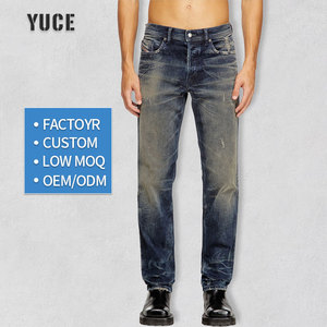 Jeans droits délavés pour hommes, <span class=keywords><strong>bleu</strong></span> foncé, coupe slim, denim délavé, <span class=keywords><strong>pantalon</strong></span> décontracté, streetwear, OEM ODM, usine personnalisée - Product Image 1