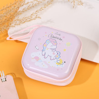 Porte-monnaie en étain de style coréen pour enfants Creative Cartoon Square Leather PVC Pouch Zippered Case Portable for Earphones Data Cables