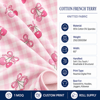 Tissu en molleton français respirant et doux, mélange de 95% coton biologique et 5% élasthanne, imprimé, certifié GOTS, pour vêtements de sport pour filles
