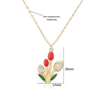 Parure de bijoux élégante florale en cuivre, zircon doré, motif tulipe, pour femmes et enfants : boucles d'oreilles, collier et bague