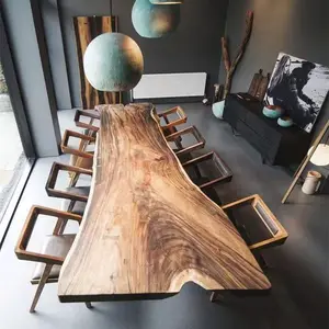 חיצוני דרום אמריקה אגוז טבעי צורת שולחן למעלה קצה חי עץ לוח מסעדת אוכל שולחן