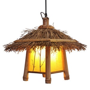 Lámpara colgante tejida de bambú, luz Led cuadrada, piel de oveja amarilla para pasillos, balcones, estilo chino - Product Image 1