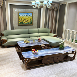 Muebles de Sala de Estar Estilo Chino Moderno, Lujo Ligero Nórdico, Madera Maciza, Esquinero, Cuero Simple, Estilo Chino Imperial - Product Image 2