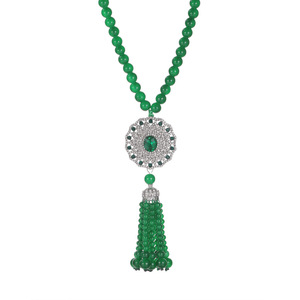 Chinese Style Green Jade Tassel Necklace With Emerald Pendant Fashion Beaded Jewelry For Autumn Winter Wear - Product Image 4
