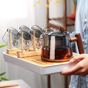 Juego de tetera para el hogar al por mayor, tetera con mango de madera gris humo de alto borosilicato, 500ml, 750ml - Product Image 6