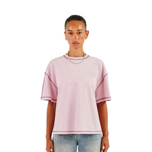 KY Unisex Oversized T-shirt 100% Cotton Crew Neck Contrast <strong>Stitching</strong> Loose Fit Casual <strong>Top</strong> - Product Image 3