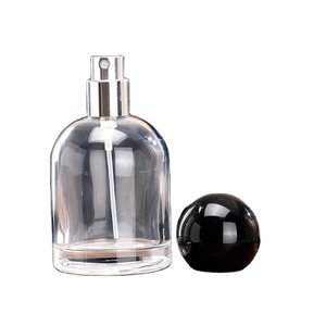 Flacon de parfum en verre transparent rond vide personnalisé, 40 ml, flacons de parfum en verre avec bouchon en bois - Product Image 1