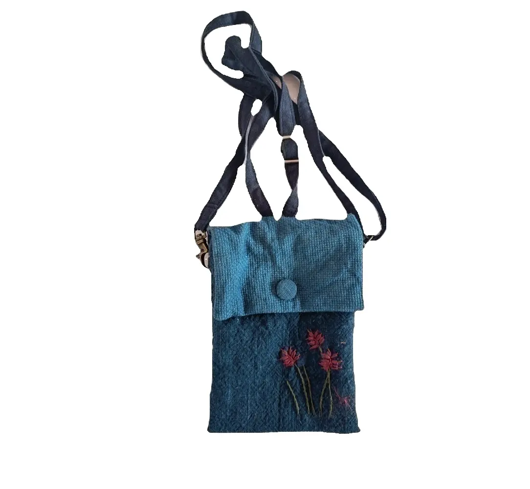 Blue Single Shoulder Messenger Cotton And Linen Bag For Wholesale