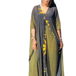 Vrouwen Bloemenprint Outfits Chiffon Caftan De Lux Gewaad Marocain Marokkaanse Kaftans