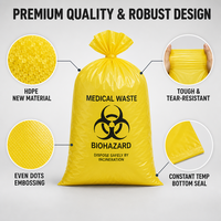 Sac à déchets médicaux en plastique jetable à bouche plate, jaune, épaissi, en nouveau matériau, pour l'emballage des déchets hospitaliers