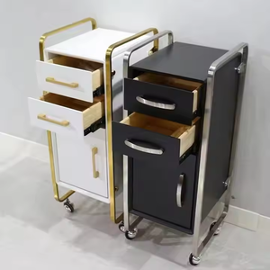 Detachable Golden <b>Table</b> Corner <b>Nail</b> <b>Table</b> With Three Storage Cabinets and Drawer Trolley - Product Image 3