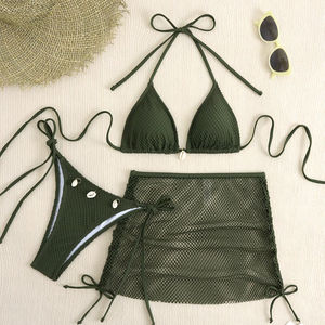 סט ביקיני חלקים 3 חלקים עם חצאית רשת נשימת ספנדקס נשימה/פוליאסטר חוף הקיץ - Product Image 4