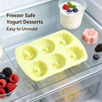 Moule à pâtisserie en silicone à 6 cavités en forme de rose, antiadhésif, de qualité alimentaire, pour pudding, gelée, soufflé, chocolat, glaçons