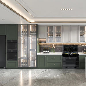 Armoires de cuisine modernes SANTOPOVA, style shaker, RTA, avec cave à vin intégrée, disposition en îlot en L, acier inoxydable, pour appartement - Product Image 1