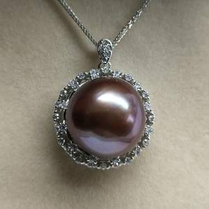 Collar de plata S925 con colgante de perla púrpura redonda grande de 13-14 mm - Product Image 2